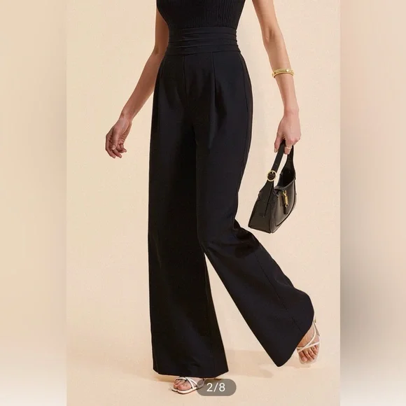 NWT Commense High-Waist Pleated-Waistband Wide-Leg Pants Sz XS black - Picture 2 of 4